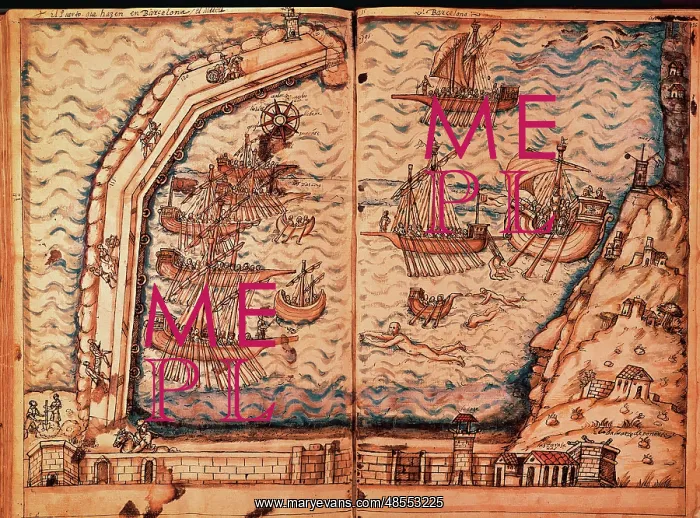 : Port of Barcelona during his construction. 16th century. Spa : Port of Barcelona during his construction. 16th century. Spa