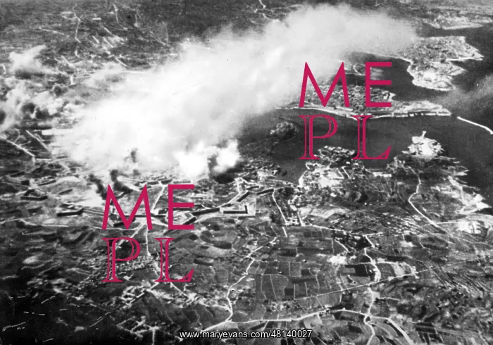 : The port of La Valetta after an air attack : The port of La Valetta after an air attack