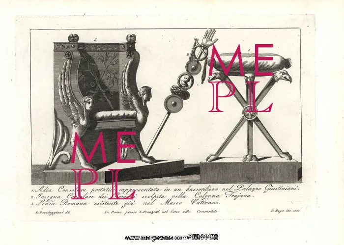 : Portable Roman chair, consular ensign and stool : Portable Roman chair, consular ensign and stool