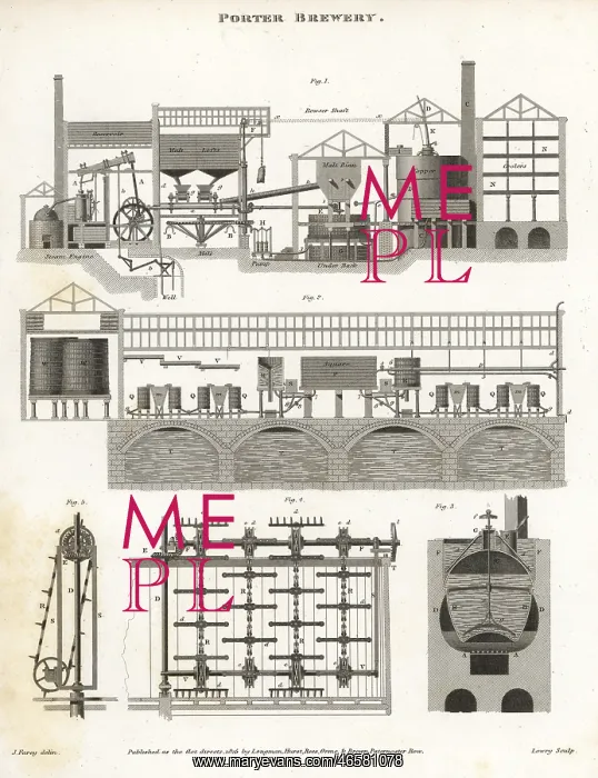 : Porter brewery, powered by a steam-engine, late 18th century : Porter brewery, powered by a steam-engine, late 18th century