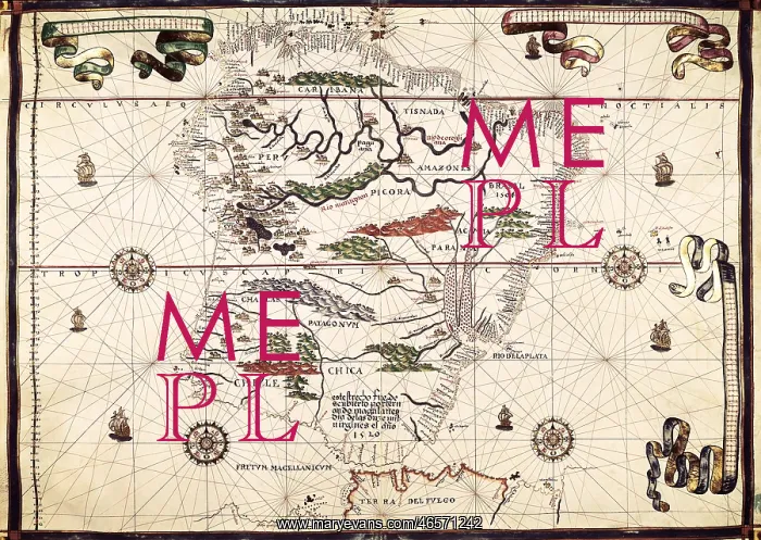 : Portolan chart, 1587. Map of South America. Made : Portolan chart, 1587. Map of South America. Made