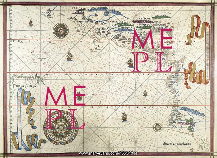 : Portolan chart, 1591. Map of the Pacific Ocean : Portolan chart, 1591. Map of the Pacific Ocean