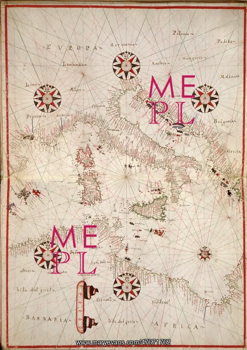 : Portolan Chart, Central Mediterranean, 1590s : Portolan Chart, Central Mediterranean, 1590s