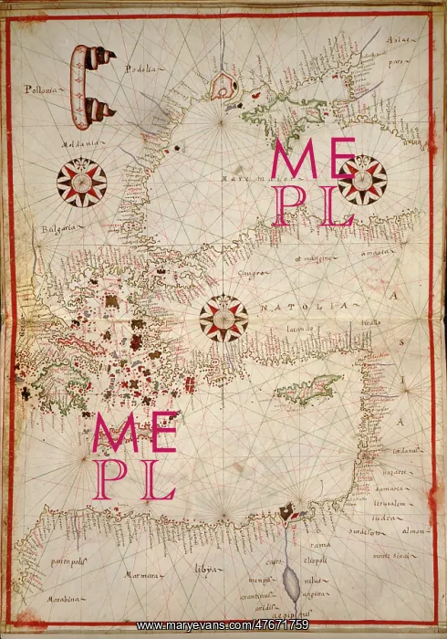 : Portolan Chart, Eastern Mediterranean, 1590s : Portolan Chart, Eastern Mediterranean, 1590s
