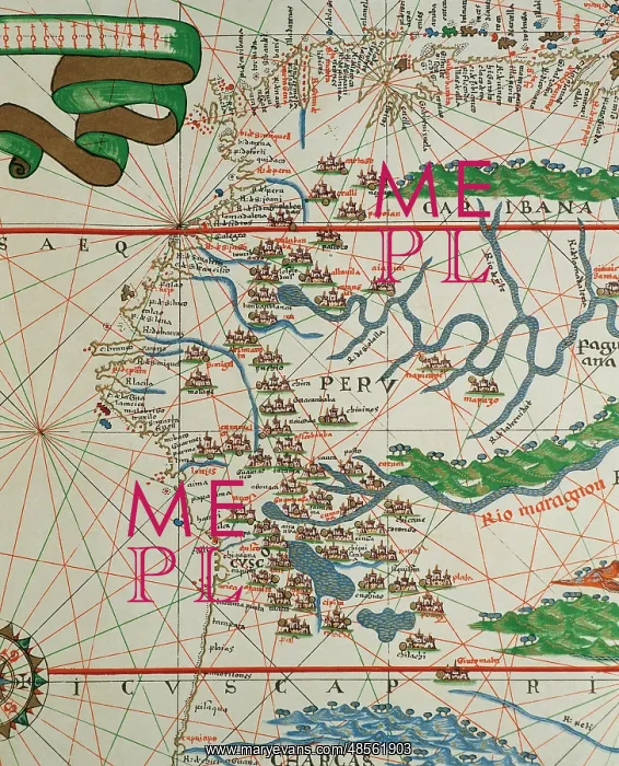 : Portolan of Joan Martines (16th century). American west coas : Portolan of Joan Martines (16th century). American west coas