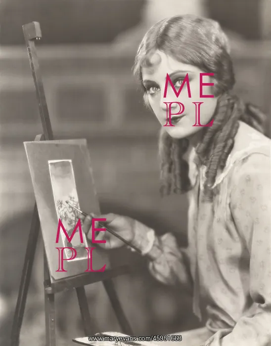 : Portrait of an artist with her easel painting a : Portrait of an artist with her easel painting a
