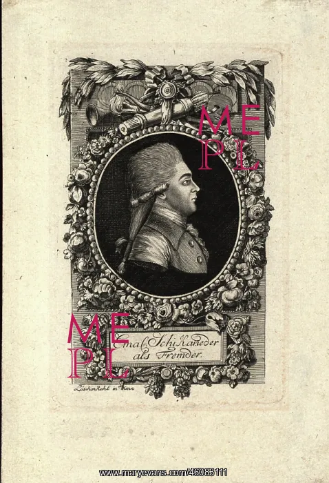 : Portrait of Emanuel Schikanender. Engraving : Portrait of Emanuel Schikanender. Engraving