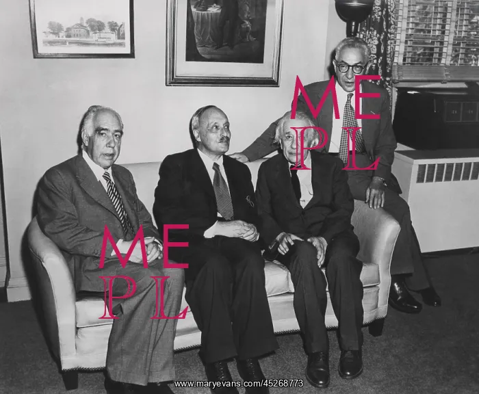 : Portrait of four famous nuclear physicists. L-R: : Portrait of four famous nuclear physicists. L-R: