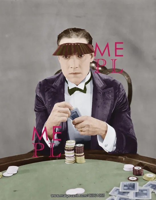 : Portrait of gambler at card table : Portrait of gambler at card table