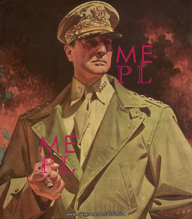 : Portrait of General Douglas MacArthur in uniform with cigar : Portrait of General Douglas MacArthur in uniform with cigar