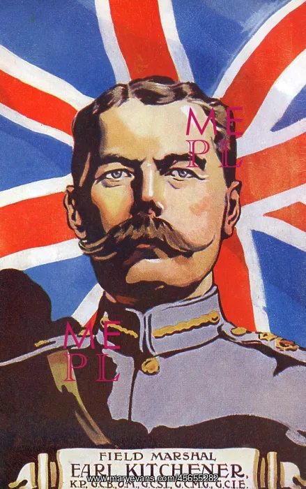 : Portrait of Kitchener before Union Flag : Portrait of Kitchener before Union Flag