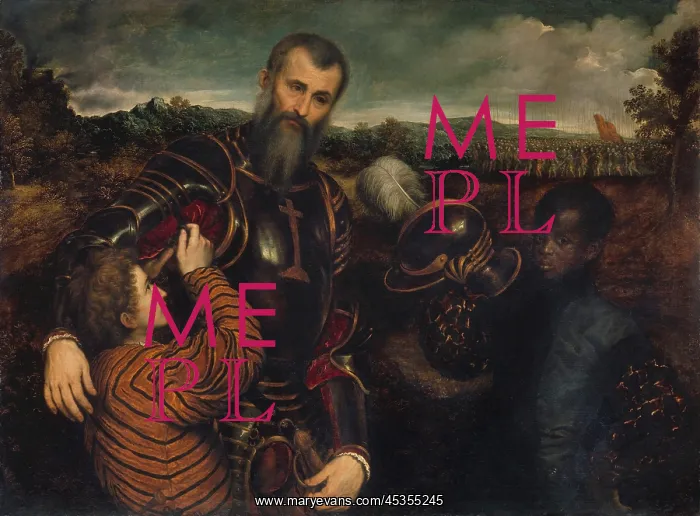 : PORTRAIT OF A MAN IN ARMOR WITH TWO PAGES, by Paris : PORTRAIT OF A MAN IN ARMOR WITH TWO PAGES, by Paris