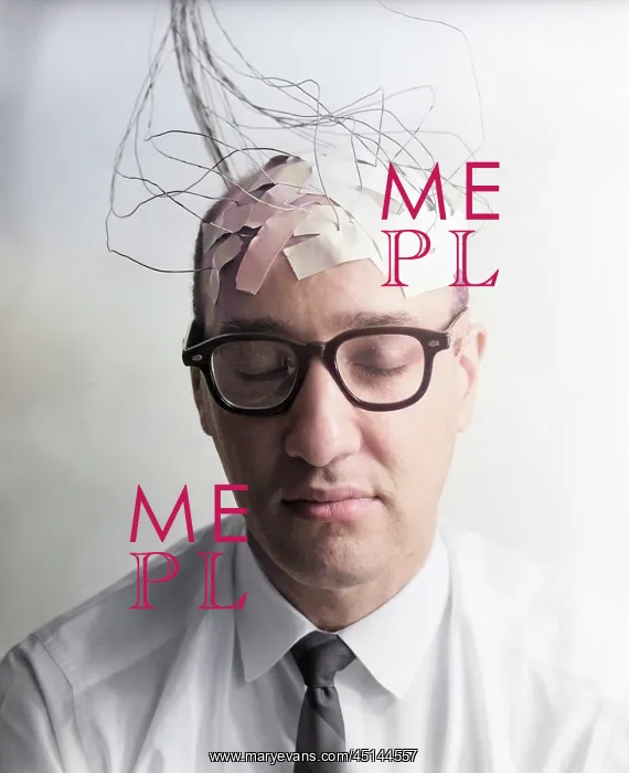 : Portrait of Man Character with Wires Taped : Portrait of Man Character with Wires Taped