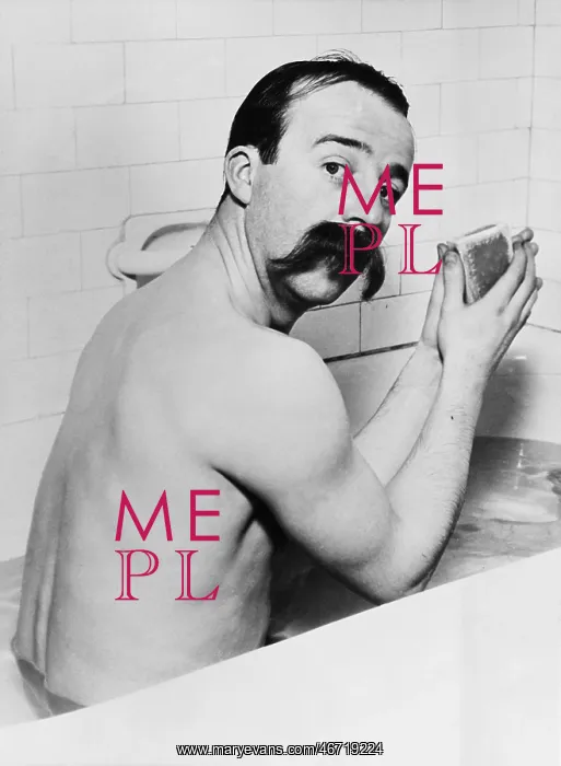 : Portrait of man with huge mustache in bath : Portrait of man with huge mustache in bath