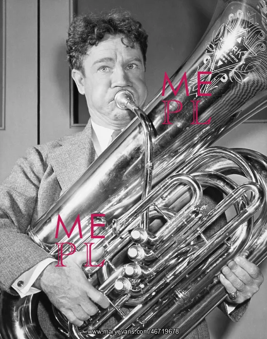 : Portrait of man playing tuba : Portrait of man playing tuba