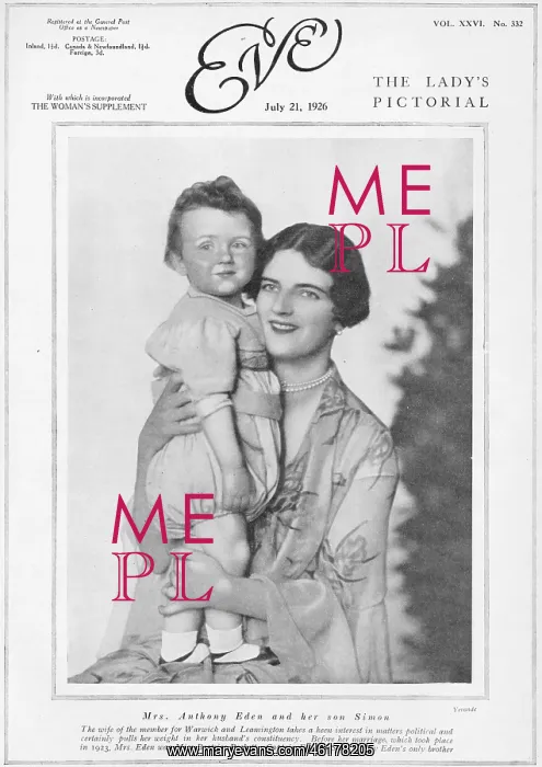  : A portrait of Mrs Anthony Eden and her son Simon, 1926