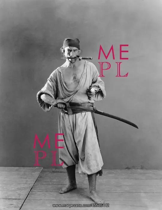 : Portrait of a pirate holding a sword and a handgun : Portrait of a pirate holding a sword and a handgun