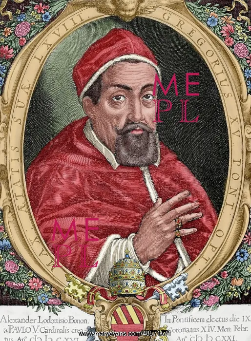: Portrait of Pope Gregory XV (1554-1623). Engraving by Peter : Portrait of Pope Gregory XV (1554-1623). Engraving by Peter