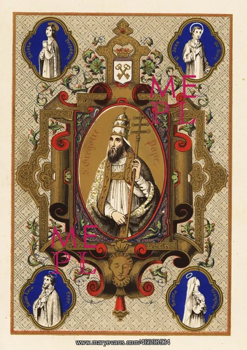 : Portrait of Saint Gregory, Pope Gregory I, with : Portrait of Saint Gregory, Pope Gregory I, with