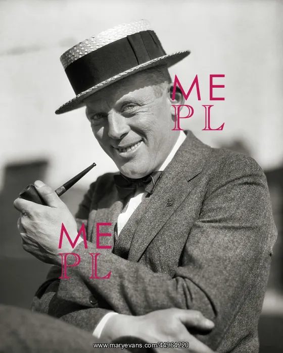 : Portrait Smiling Man Smoking a Pipe Wearing a : Portrait Smiling Man Smoking a Pipe Wearing a