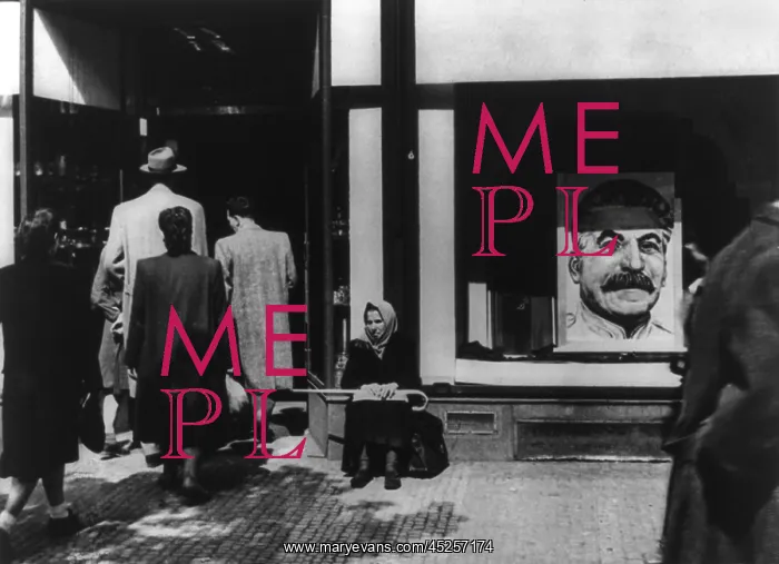 : Portrait of Stalin in Prague store window at the : Portrait of Stalin in Prague store window at the