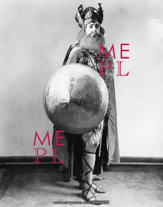 : Portrait of a Viking warrior standing and holding a shield : Portrait of a Viking warrior standing and holding a shield