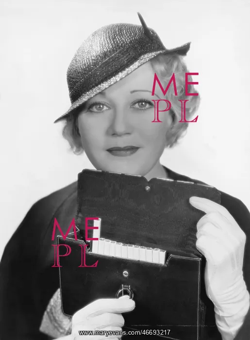 : Portrait of woman with cigarette case : Portrait of woman with cigarette case