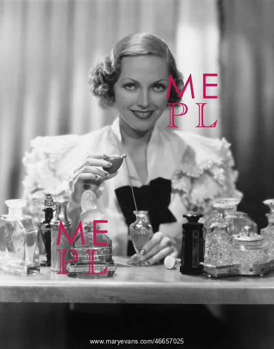 : Portrait of woman with perfume bottles