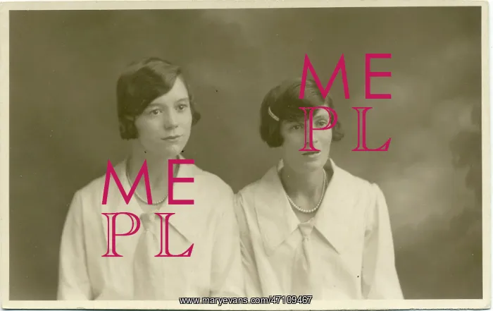 : Portrait of two women in identical blouses : Portrait of two women in identical blouses