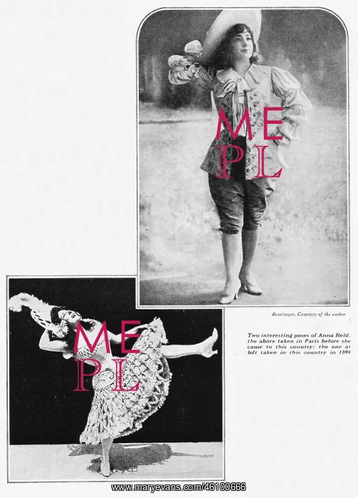: Two poses of Anna Held taken in Paris before she : Two poses of Anna Held taken in Paris before she