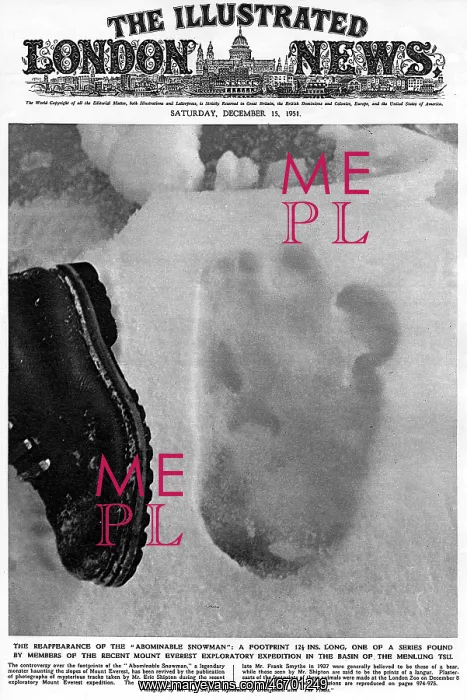 : Possible yeti footprint encountered on Mount Everest, 1951 : Possible yeti footprint encountered on Mount Everest, 1951
