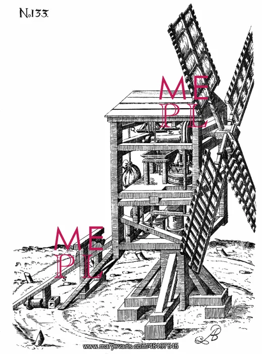 : Post mill: Sectional view of windmill showing : Post mill: Sectional view of windmill showing