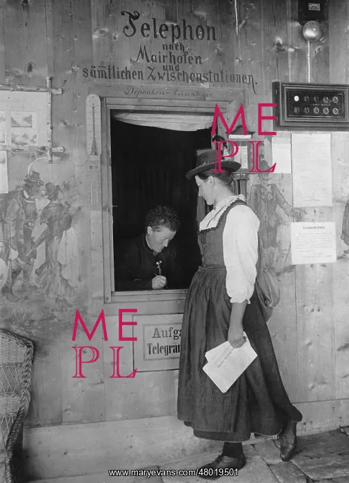 : Post office counter in the Alps, 1904 : Post office counter in the Alps, 1904