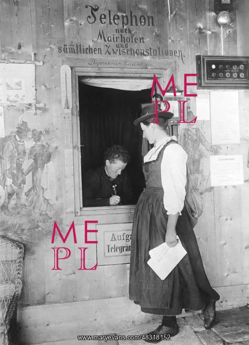 : Post office counter in the Alps, 1904 : Post office counter in the Alps, 1904