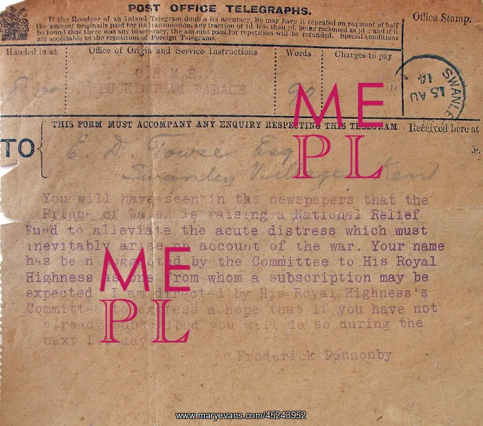: Post Office telegraph from OMHS Buckingham Palace : Post Office telegraph from OMHS Buckingham Palace