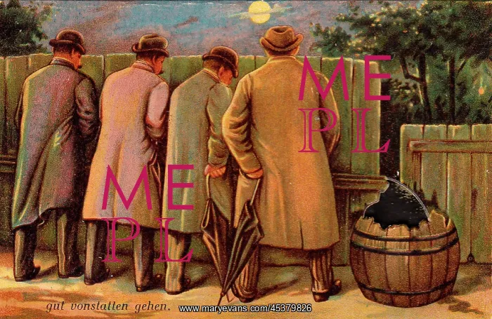 : Post-pub scene on a comic German greetings card : Post-pub scene on a comic German greetings card