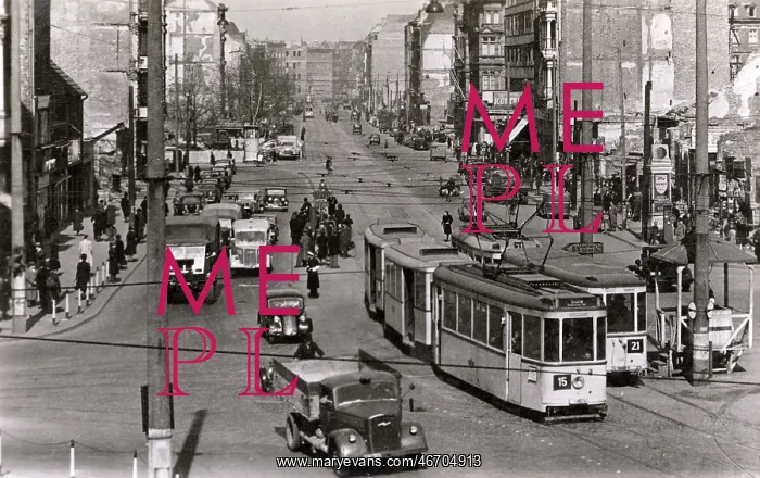 : Post-war Berlin - Unter den Linden with traffic and trams : Post-war Berlin - Unter den Linden with traffic and trams