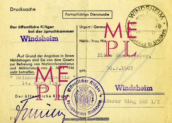 : post war period, denazification, documents, notification : post war period, denazification, documents, notification