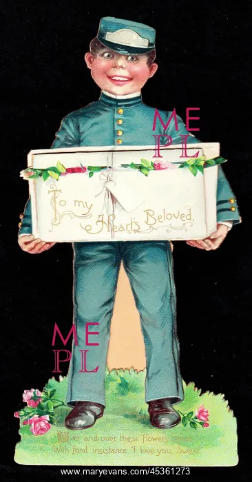 : Postboy on a cutout romantic card : Postboy on a cutout romantic card