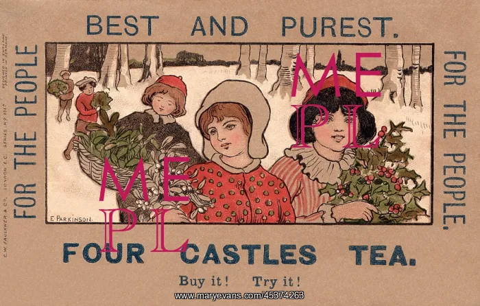 : Postcard advertising Four Castles Tea : Postcard advertising Four Castles Tea