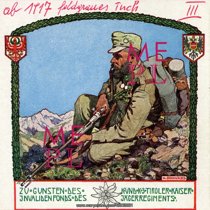 : Postcard, Austrian Kaiserjaeger soldier, WW1 : Postcard, Austrian Kaiserjaeger soldier, WW1
