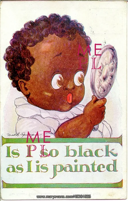 : Postcard, Black child looks in mirror : Postcard, Black child looks in mirror
