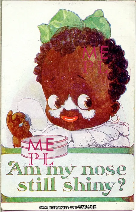 : Postcard, Black child with powder puff : Postcard, Black child with powder puff