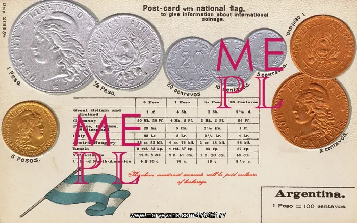 : Postcard explaining the currency of Argentina, South America : Postcard explaining the currency of Argentina, South America