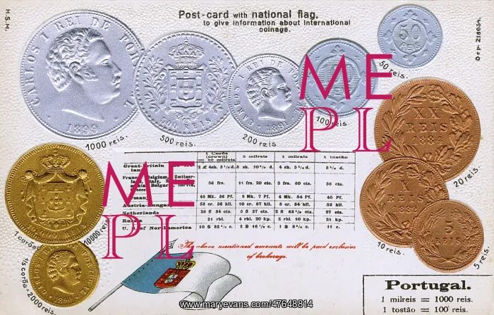 : Postcard explaining the currency of Portugal : Postcard explaining the currency of Portugal