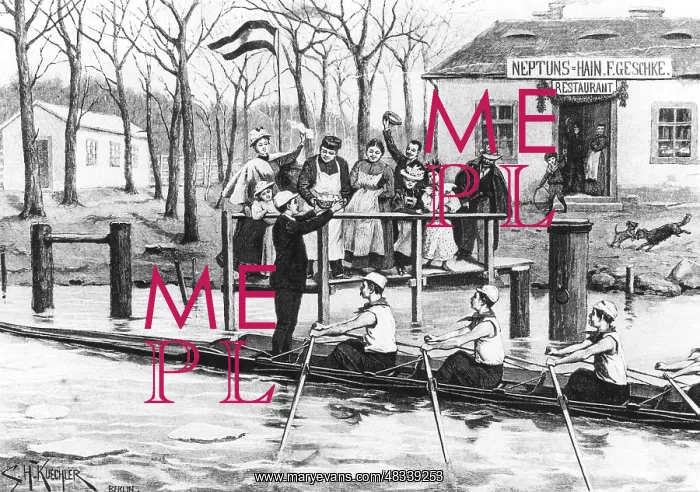 : Postcard - Oarsmen from Berlin on the Upper Spree, aroun : Postcard - Oarsmen from Berlin on the Upper Spree, aroun