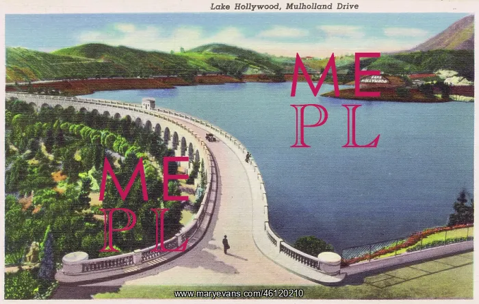 : Postcard Showing Lake Hollywood, Mulholland Drive, Hollywood : Postcard Showing Lake Hollywood, Mulholland Drive, Hollywood