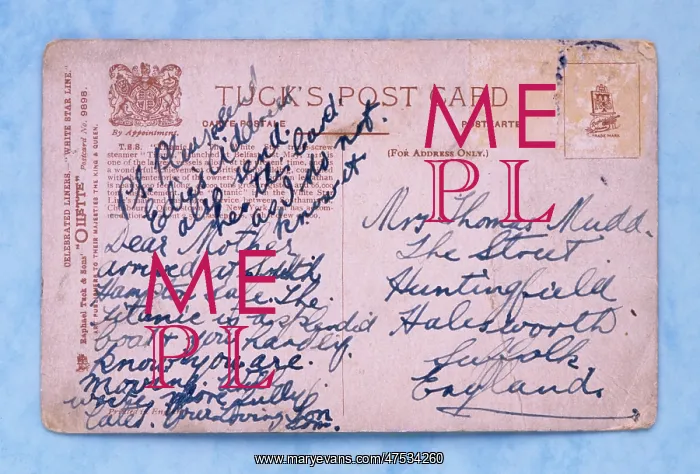 : Postcard from Tom Mudd, RMS Titanic : Postcard from Tom Mudd, RMS Titanic