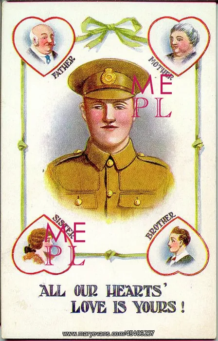  : Postcard, Young man in army uniform, WW1