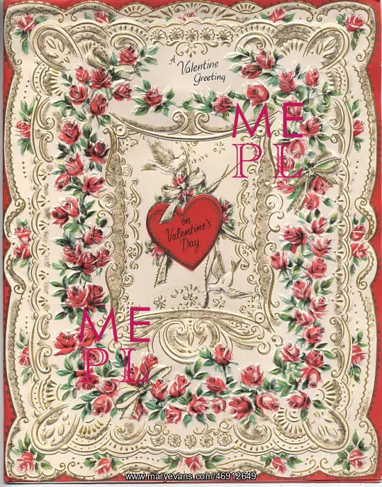 : Postcards - 1950's, Valentines card, embossed : Postcards - 1950's, Valentines card, embossed